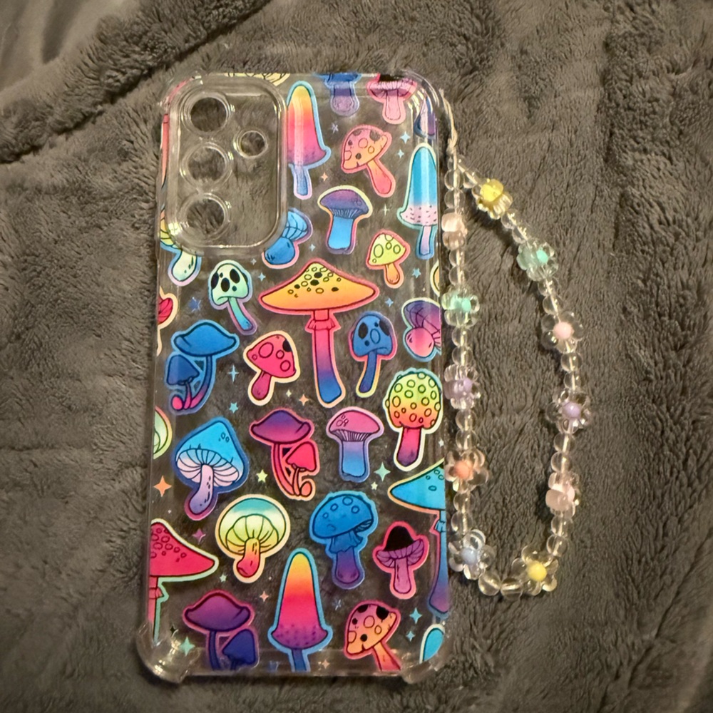 Colorful Mushroom Phone Case with Beaded Strap
